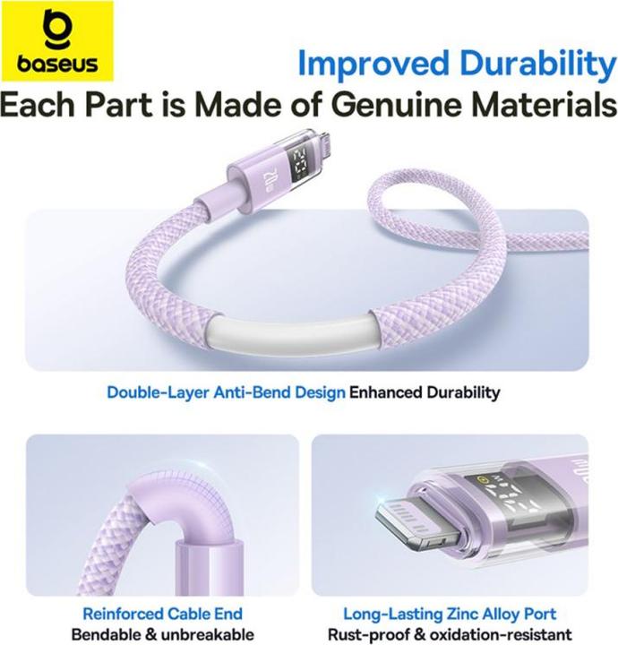 Actual product image Baseus USB-C to Lightning Cable Display 2, 20W, 2.4A, 2m, Purple (2 m, 20 W)