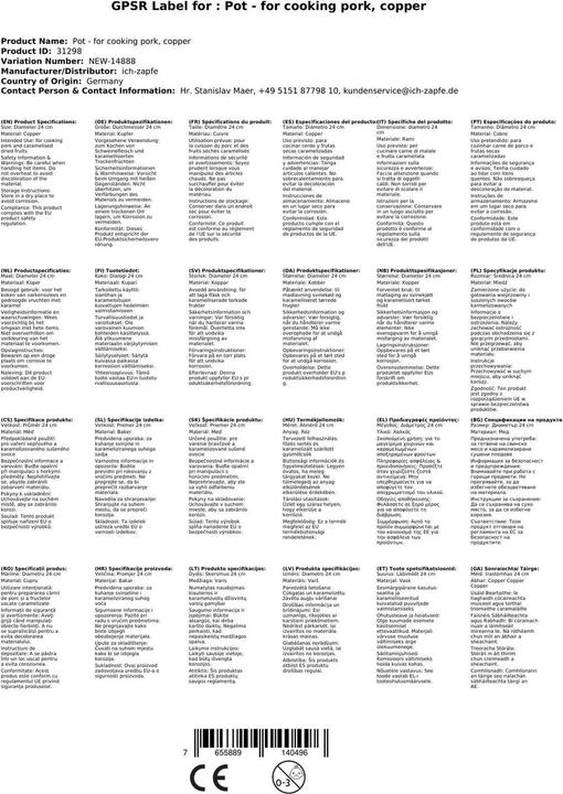 Image du produit Ich-zapfe Marmite - pour la cuisson du porc, cuivre (24 cm, Casserole, Cuivre)