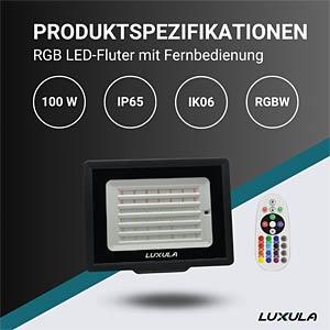 Image du produit Luxula Projecteur à LED RGB LX400184, 100W, IP65, noir, avec télécommande (IP65)