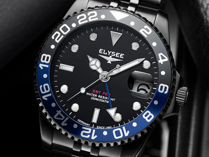 Actual product image Elysee GMT Pro Second Time Zone, Screw-Down Crown, Luminous Hands, Date Display (40 mm)