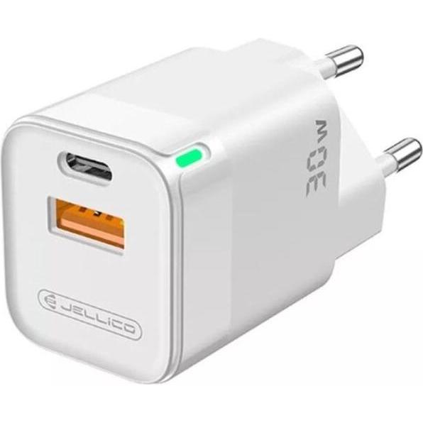 Jellico C44 Mini PD 30W QC 3.0 Smart Adaptive Fast Charger con 1x USB-C (5-20V) / USB 3A, Caricatore USB