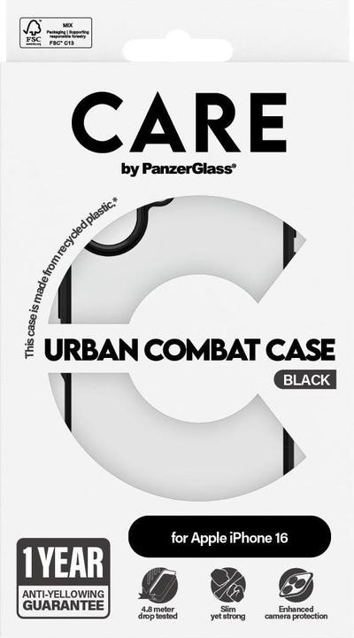 Actual product image PanzerGlass CARE Flagship Case Urban Combat Black Frame iPhone '24 6.1" (Apple iPhone 16)