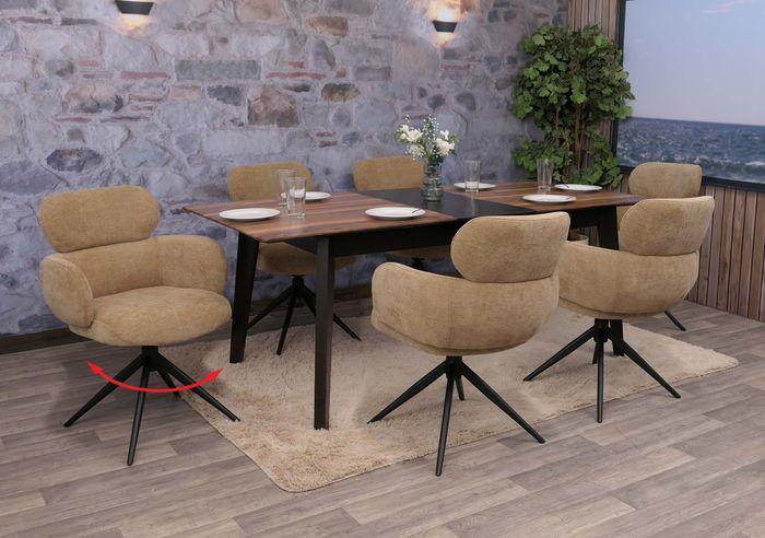 Immagine prodotto Mendler 6er-Set Esszimmerstuhl HWC-O77, drehbar Auto-Return, Stoff (310g/m²) Chenille Öko-Tex – hellbraun