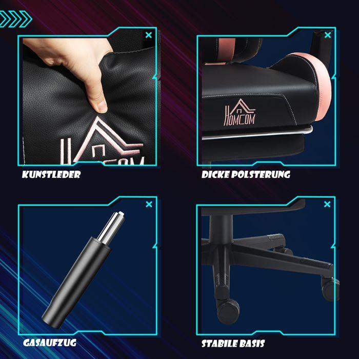 Produktbild Swisshandel24 Gaming-Sessel, Katzenohren, neigbar, ausziehbare Fussstütze, bis 120kg, Rosa/Schwarz