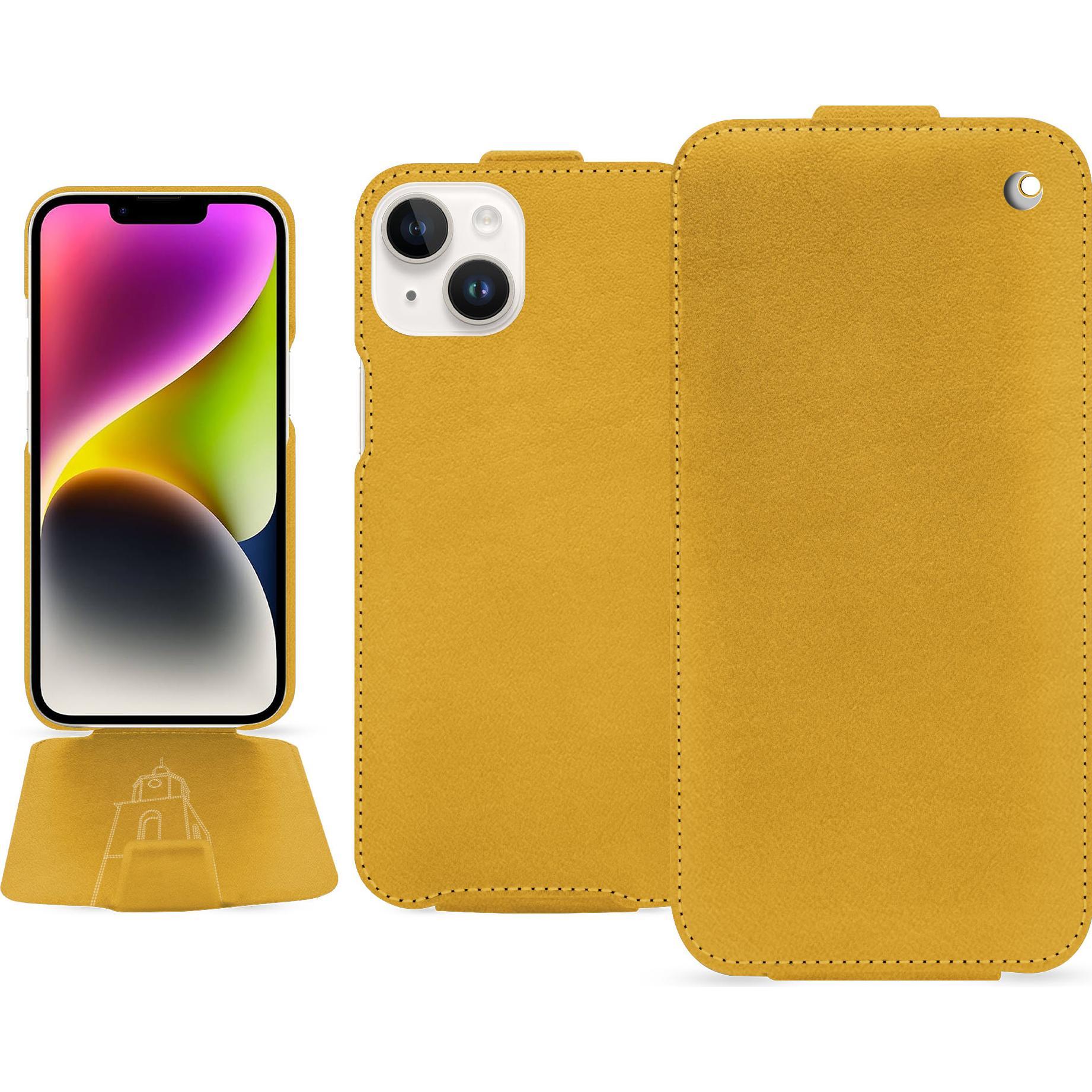 Noreve Lederschutzhülle vertikal (Apple iPhone 15 Plus), Smartphone Hülle, Orange