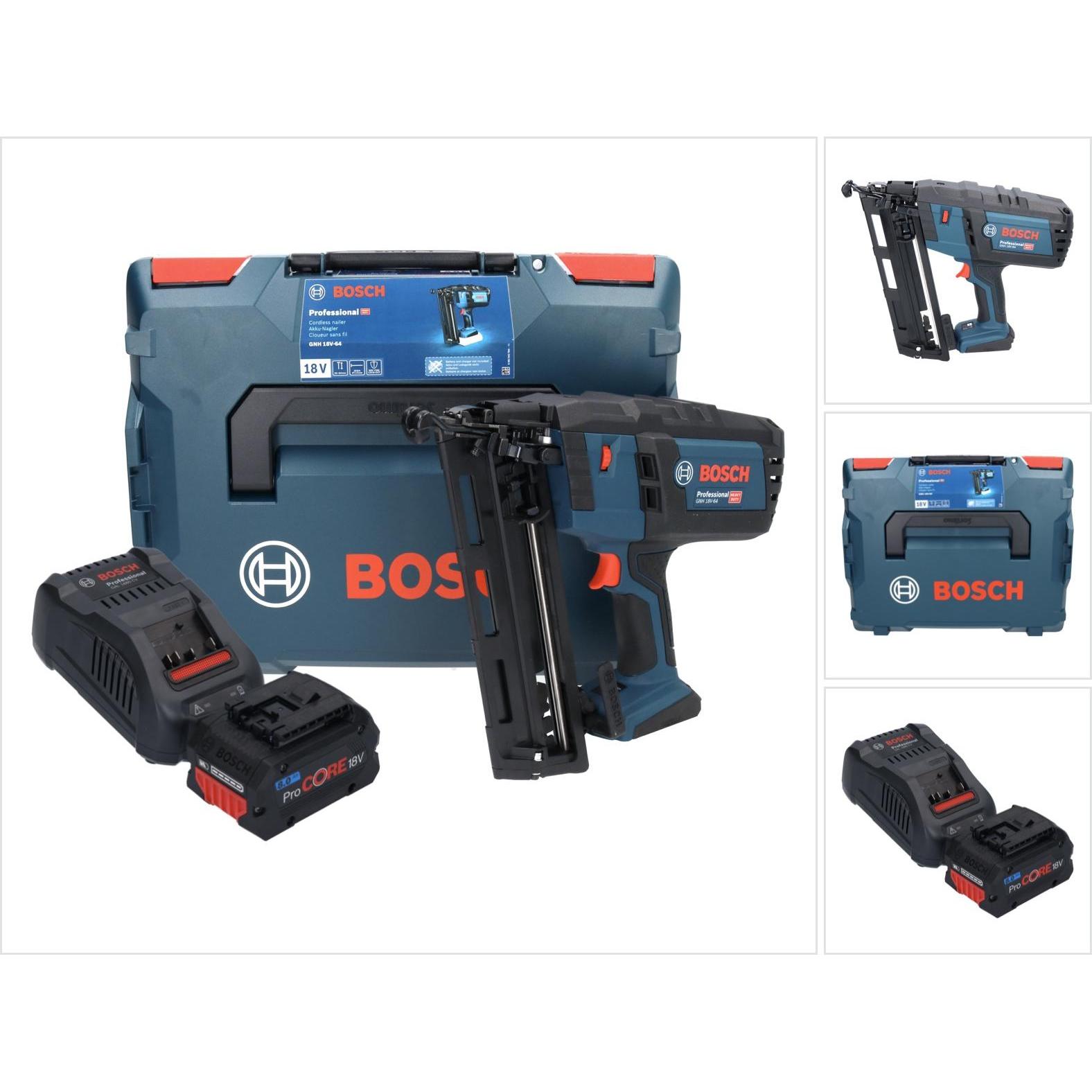 Bosch Professional, Tacker + Nagelpistole, Bosch GNH 18V-64 Akku Nagler 18 V 64 mm 1,6 mm + 1x ProCORE Akku 8,0 Ah + Lad...