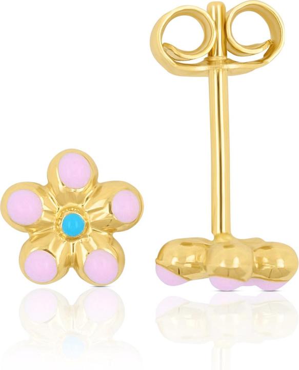 Image du produit Muau Studs fleur rose jaune or 750 rose/bleu clair 6mm (Or et argent)