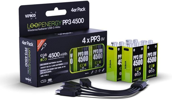 Actual product image Verico Li-ion battery Loop Energy 9 V block, pack of 4 (4 pcs., 9V Block, 500 mAh)