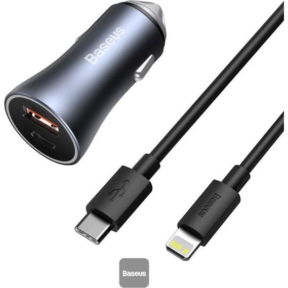 Baseus Caricabatterie da auto Golden Contactor Max, USB + USB-C, 60W (blu), Adattatore per auto, Blu