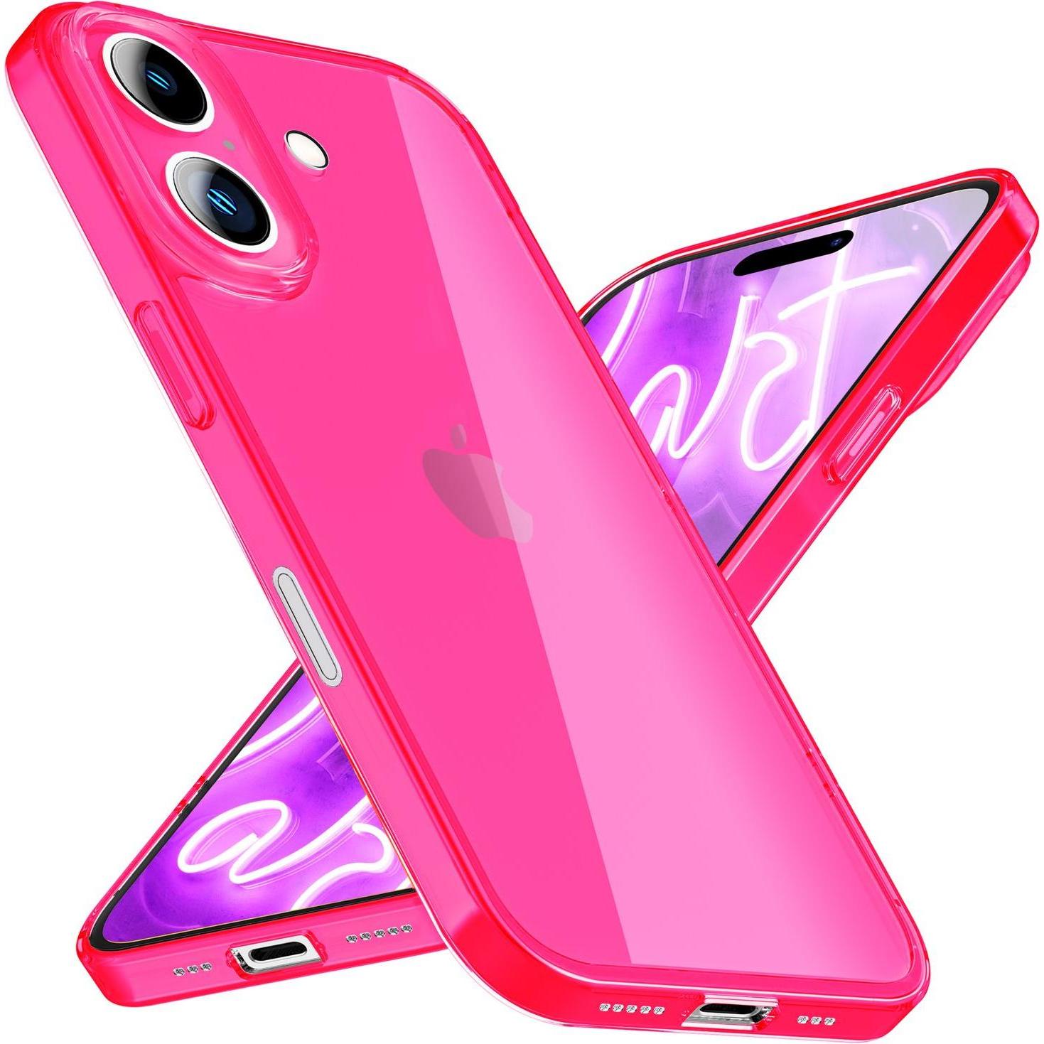 Nalia Klar Transparente Neon Silikon Hülle (Apple iPhone 16), Smartphone Hülle, Pink