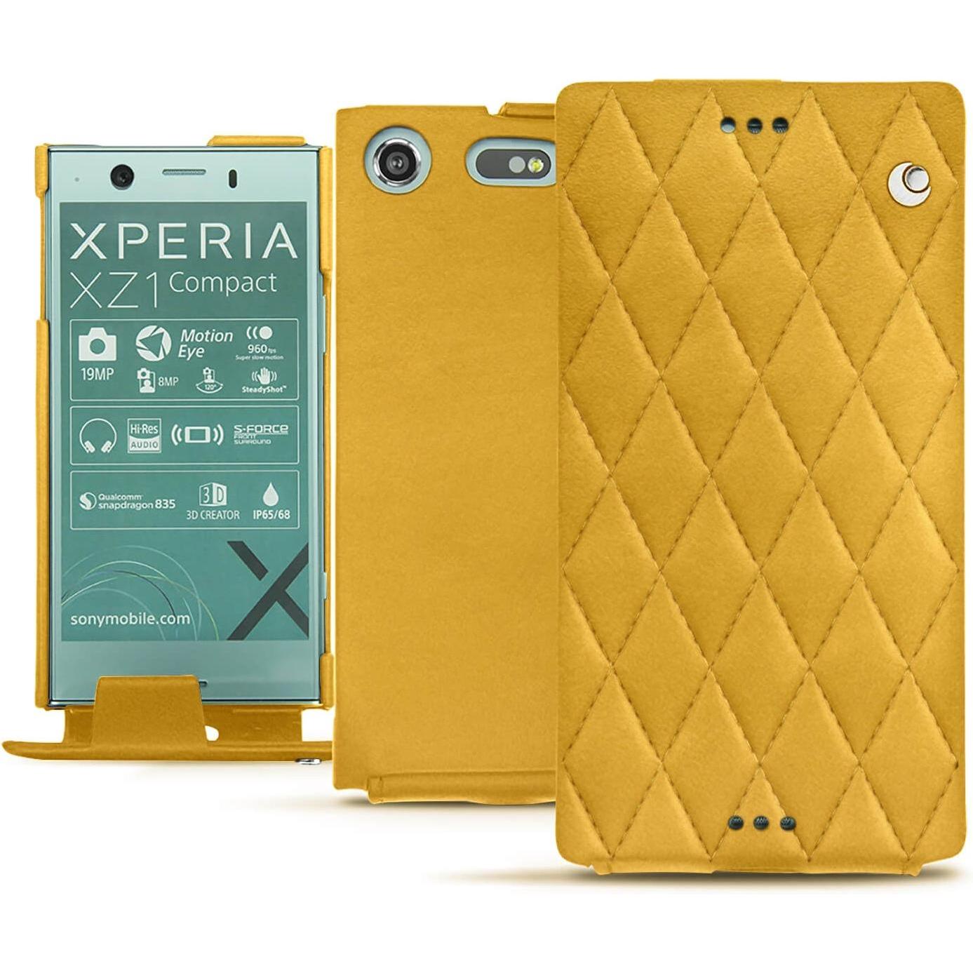 Noreve Lederschutzhülle vertikal (Sony Xperia XZ1 Compact), Smartphone Hülle, Orange