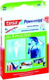 Actual product image tesa Powerstrips POSTER, 200g holding power, 20x double-sided adhesive strips (15 mm, 0.20 kg)