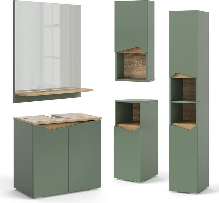Actual product image Vicco Badschrank Marelle, Grün/Artisan, 30 x 180 cm mit Türen und offenen Fächern