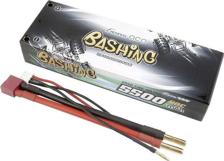 Gens Ace Battery Lipo 5500mAh 2S 7.4V 60C HardCase RC 10# car with T-plug (7.40 V, 5500 mAh)