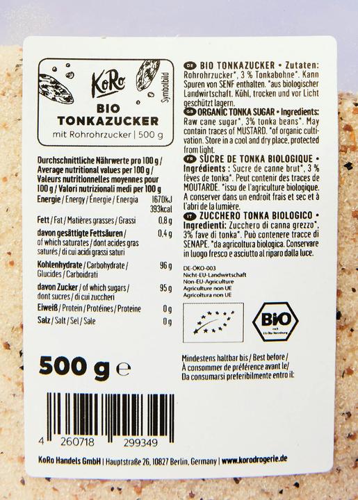 Nährwerte und Zutaten KoRo Bio Tonkazucker (500 g)