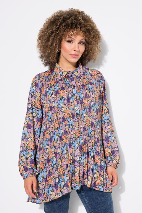 Produktbild Ulla Popken Plissee-Bluse, Blüten, A-Linie, Hemdkragen, Langarm (46, 48)