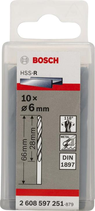 Produktbild Bosch Professional Zubehör Karosseriebohrer HSS-R, DIN 1897, 6 x 28 x 66 mm, 10er-Pack (6 mm)