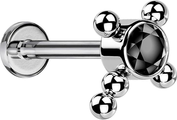 Actual product image Star Piercing Micro Labret internal thread silver cross balls crystal black (without brass, Titanium)