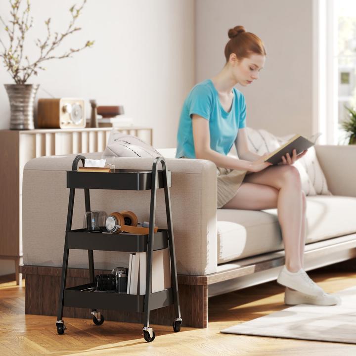 Image du produit Homcom Rollwagen Metall Schwarz