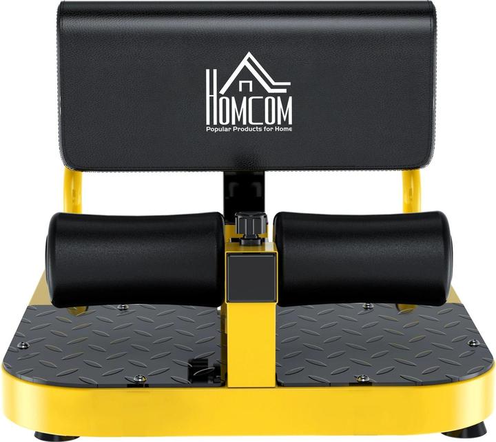 Produktbild Homcom Sissy Squat 3 in 1 Bein-Bauch-Gesäss-Trainer verstellbar bis 120 kg Stahl Gelb+Schwarz 50x97x44,5–56