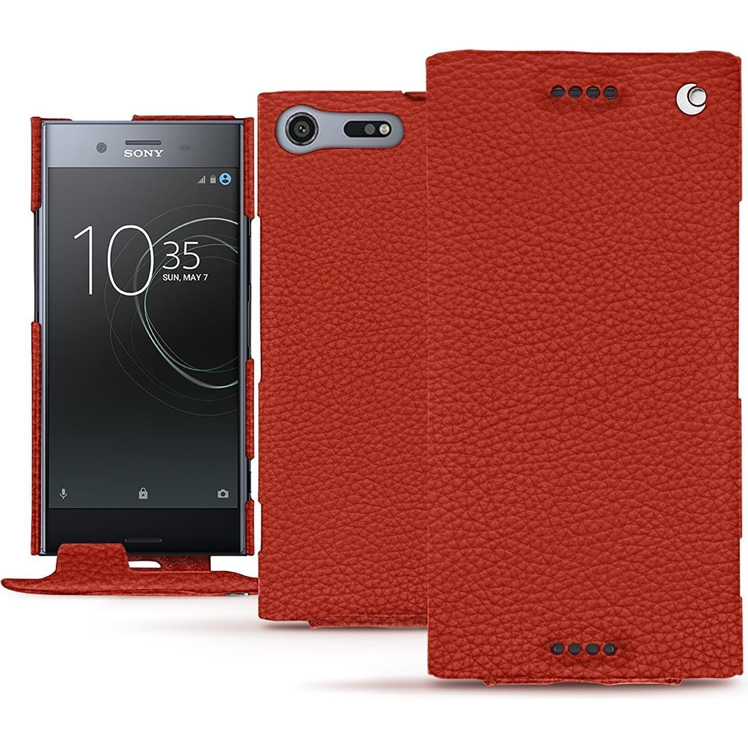 Noreve Lederschutzhülle vertikal (Sony Xperia XZ Premium), Smartphone Hülle, Orange