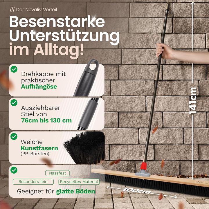 Immagine prodotto Novaliv Grosser Besen Saalbesen 100 cm mit Teleskopstiel Borsten Kunstborsten Besen fein mit Stiel We (1 pz.)