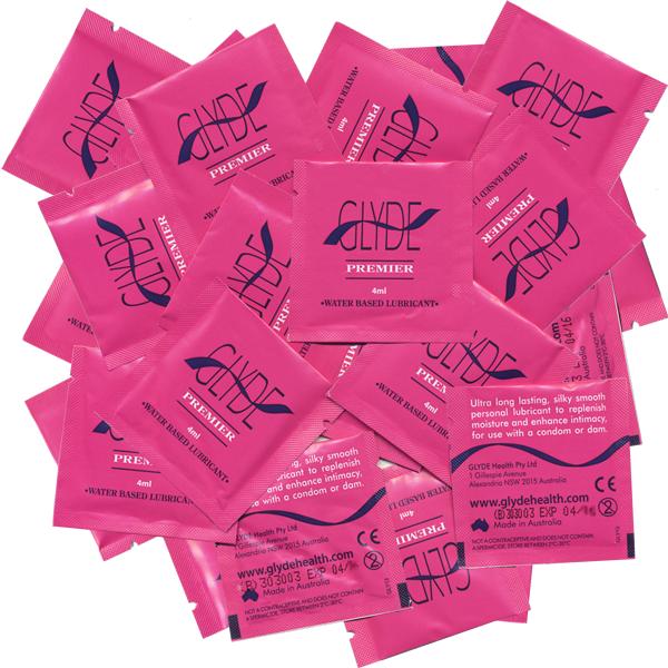 Actual product image Glyde Ultra "PREMIER" Personal Lubricant, vegan lubricant without additives, 100X4ml Sachets (400 ml)