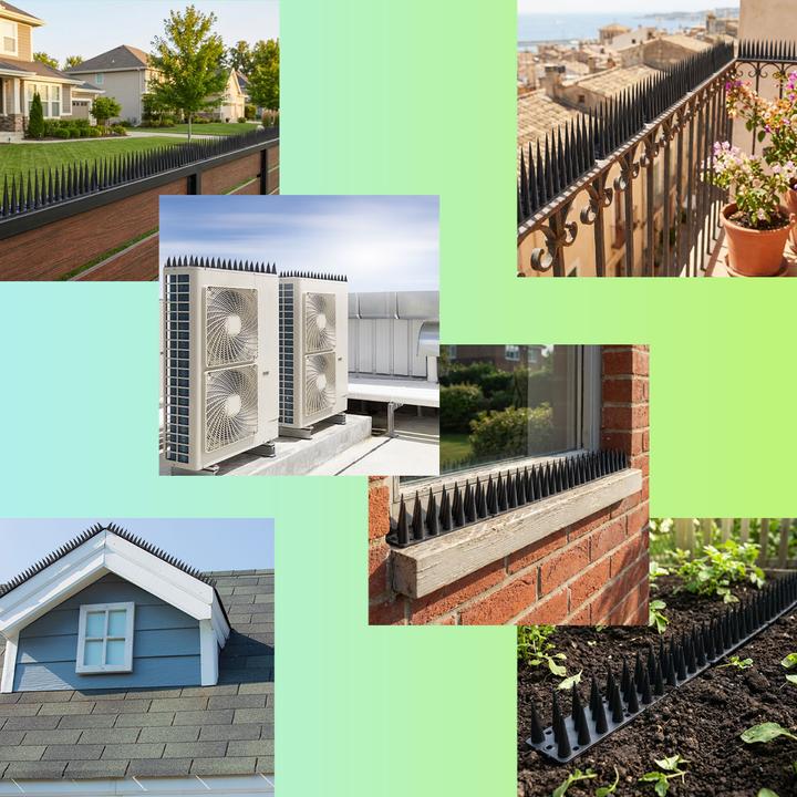 Produktbild Ideoon 12er Set Taubenspikes Schwarz 5,4m - Effektive Vogelabwehr aus Polycarbonat - 3-reihige Abwehrspikes