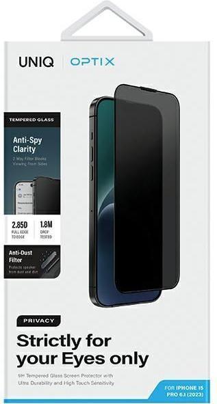 Produktbild Uniq Optix Privacy iPhone 15 Pro 6.1" prywatyzujące szkło hartowane z aplikatorem (Apple iPhone 15 Pro)