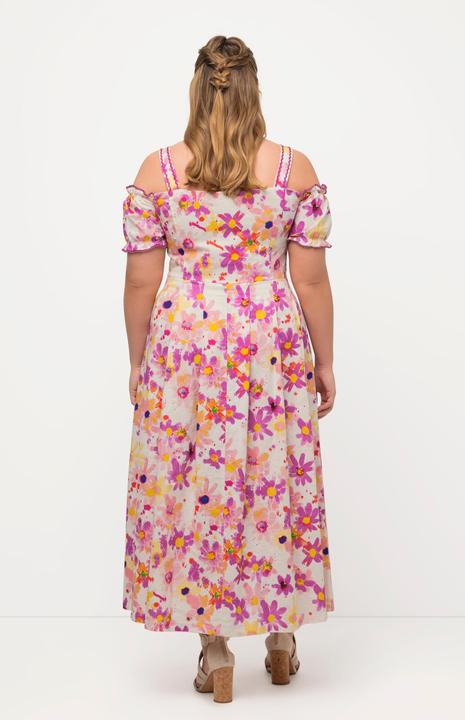 Produktbild Ulla Popken Trachtenkleid, Leinenmix, Blüten, Herzausschnitt, Halbarm (50)