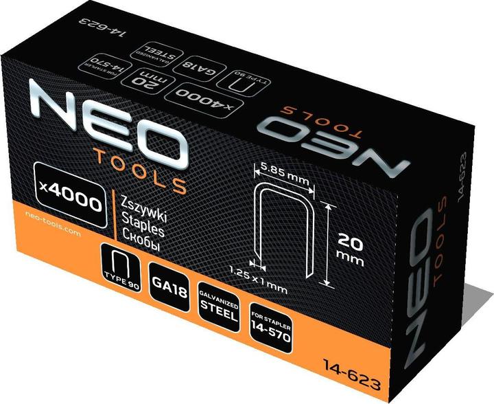 Neo Galvanised staples for pneumatic tacker (14-570), GA18, type 90 (4K), length 20 mm, 4000 s (1 x)