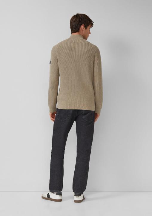Produktbild s.Oliver Strickpullover Gerippter Baumwoll-Pullover mit Troyer-Kragen (L)