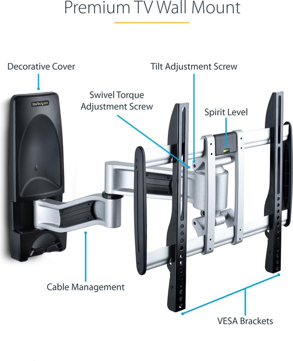 Produktbild StarTech COM Articulating TV Wall Mount VESA Wall Mount TV Bracket for 65 inch/99lb/Curved TVs Corne (Wand, 45 kg, 26" - 65")