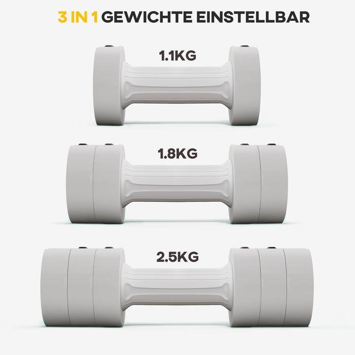 Actual product image Swisshandel24 2 x 2,5 kg Hanteln, Kurzhanteln mit anpassbarem Gewicht, Kunststoffgehäuse, Weiss (2 x 2.5 kg)