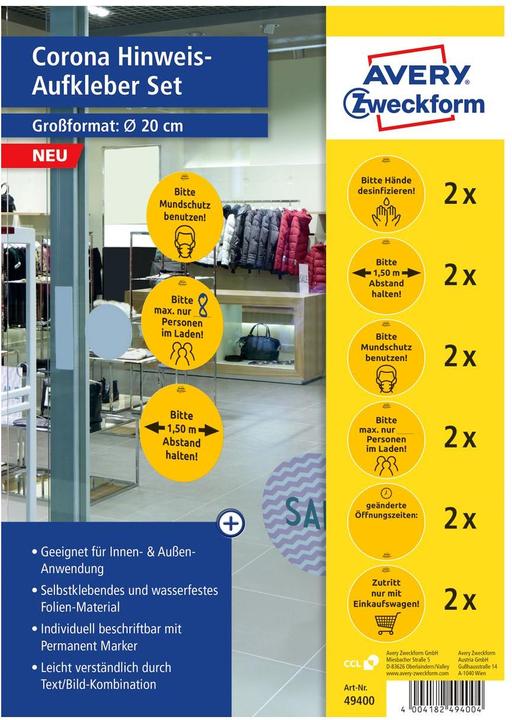 Produktbild Avery Hinweis-Etiketten Set Ø 200 mm, 12 Blatt