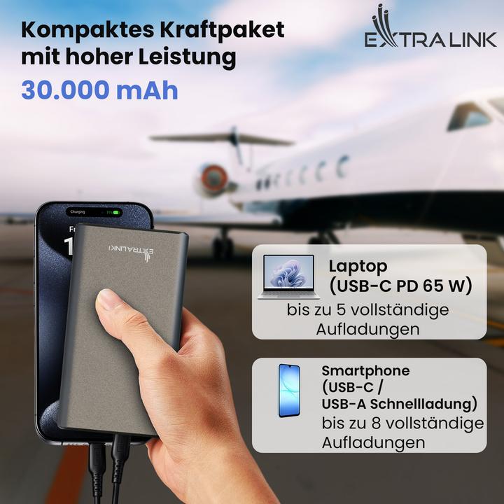 Actual product image Extralink EPB-127 30000mAh Srebrny | Powerbank | Power bank, 65W PD, USB-C (30000 mAh, 65 W, 111 Wh)