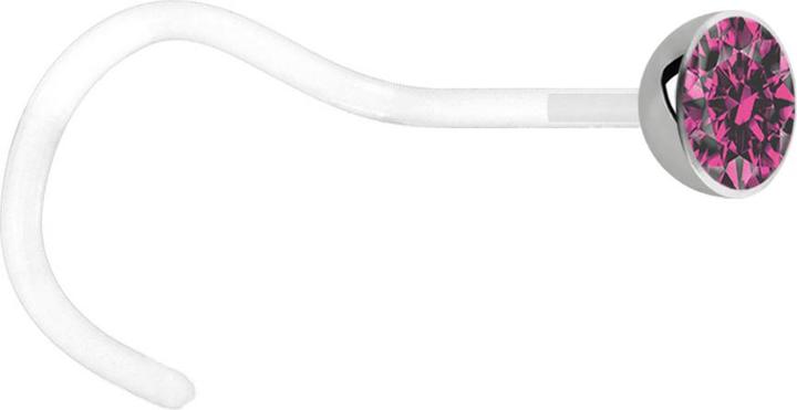 Actual product image Star Piercing Steriler Nasenstecker gebogen transparent Halbkugel silber Kristall pink (Plastic, without brass, Titanium)