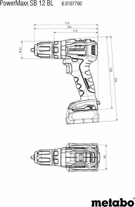 Actual product image Metabo POWERMAXX SB 12 BL Without key (Rechargeable battery operated)