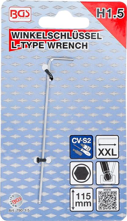 Actual product image BGS L-Type Wrench extra long internal Hexagon / internal Hexagon with Ball Head 1.5 mm