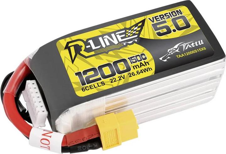 Actual product image Tattu R-Line 5.0 1200mAh 22.2V 150C 6S1P XT60 Battery (22.20 V, 1200 mAh)