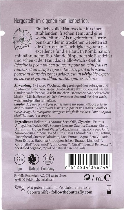 Nährwerte und Zutaten Farfalla CISTROSE SOS Anti-Müdigkeits-Maske (70 ml)