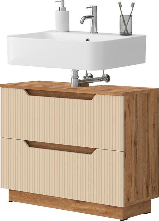 Actual product image Vicco Waschbeckenunterschrank Lotta, Eiche/Kaschmir gestreift, 79.6 x 62.5 cm mit 2 Schubladen (79.60 x 32 x 62.50 cm)