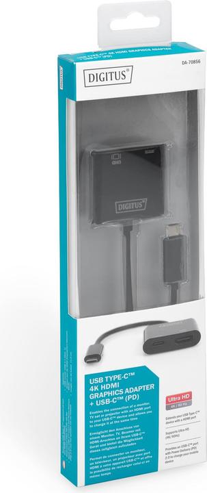 Produktbild Digitus USB Type C zu HDMI und USB C (HDMI, USB Typ-C, 18 cm)