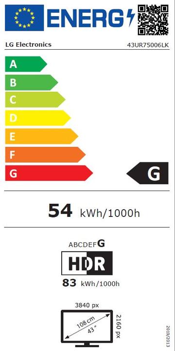 Energie-Label LG 43UR75006LK (43", LED, 4K, 2023)