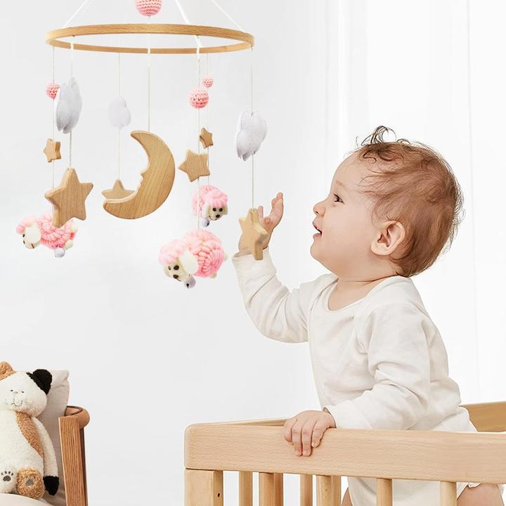 Image du produit Swecomze Holz Mobile mit Schafen und Sternen
