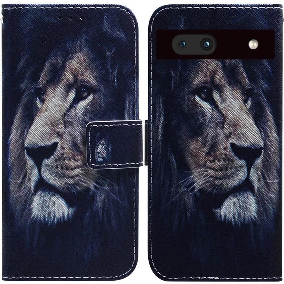 Cover-Discount Google Pixel 7a - Leder Hülle Löwe (Google Pixel 7a), Smartphone Hülle, Mehrfarbig