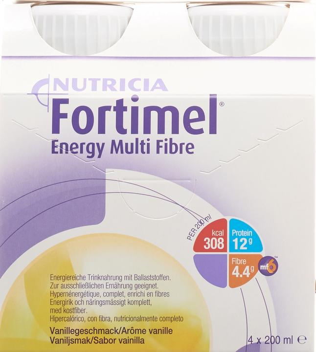 Actual product image Fortimel Energy Multi Fibre Vanilla (4x200ml) (Vanilla, Strawberry, Chocolate, 4 pcs., 965 g)