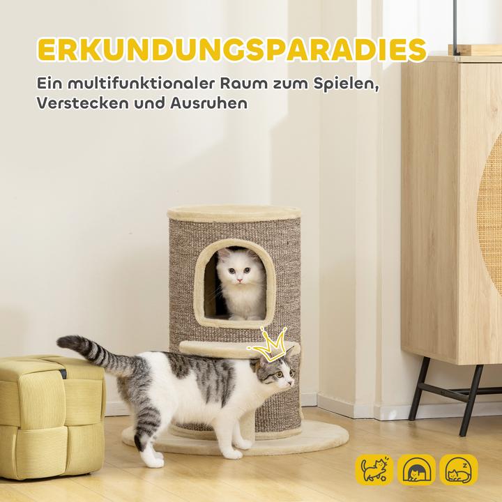 Produktbild PawHut Kratztonne Spanplatte, Polyester Beige+Braun (61 cm, Beige+Braun)