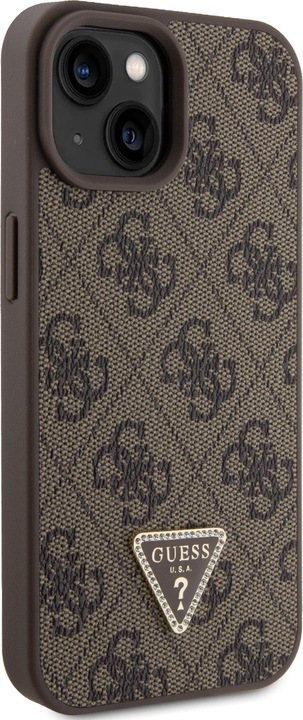 Actual product image Guess PU Leather Metal Logo Rhinestone Crossbody Case for Apple iPhone 15 - brown (Apple iPhone 15)