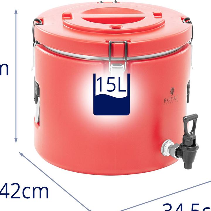 Actual product image Royal Catering Thermobehälter Edelstahl Thermobox Warmhaltebehälter Speisen Ablasshahn 15 L